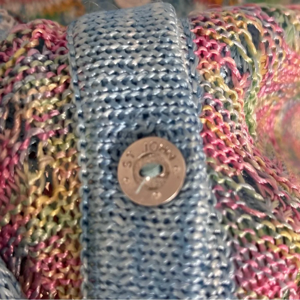 NWOT St John Sport Pastel Multicolor Open  Knit Luxury Cardigan Sz XL(L)